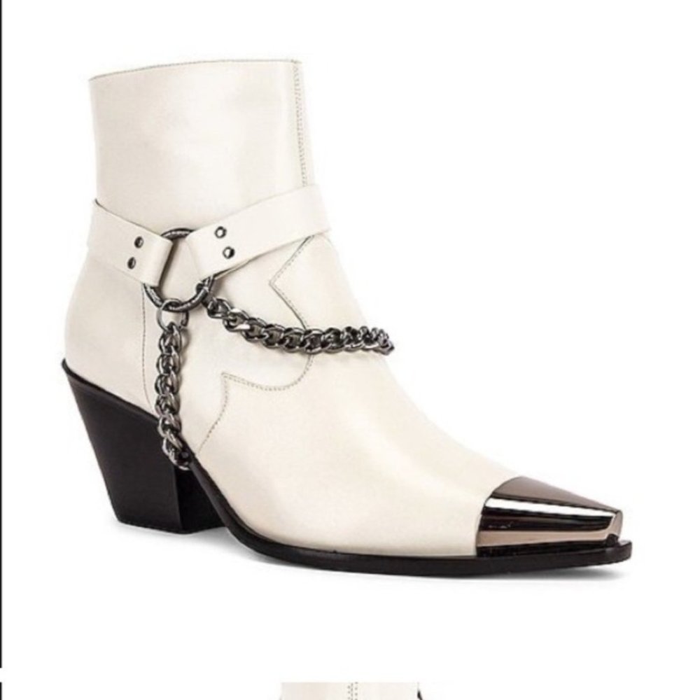 Dundas x Revolve Gigi Bootie Leather in Bone White and  Silver Size 7.5